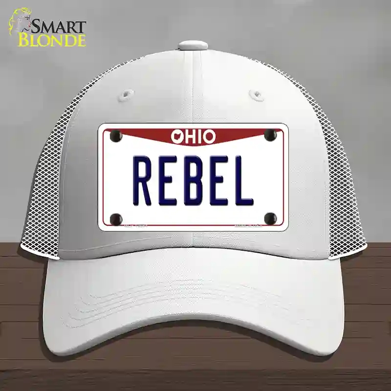 HAT19-MLP-10084 Rebel Ohio Novelty License Plate Hat, Mesh - White