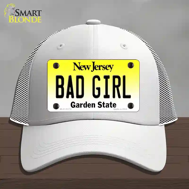 HAT19-MLP-10179 Bad Girl   Jersey Novelty License Plate Hat, Mesh - White