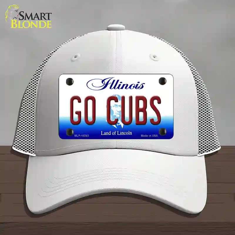 HAT19-MLP-10293 Go Cubs Illinois Novelty License Plate Hat, Mesh - White