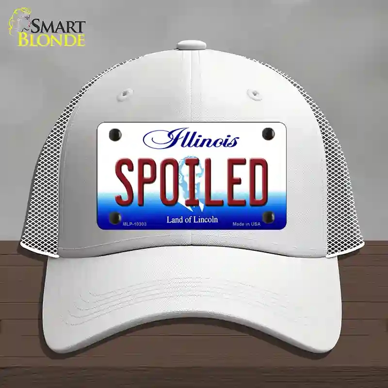 HAT19-MLP-10303 Spoiled Illinois Novelty License Plate Hat, Mesh - White