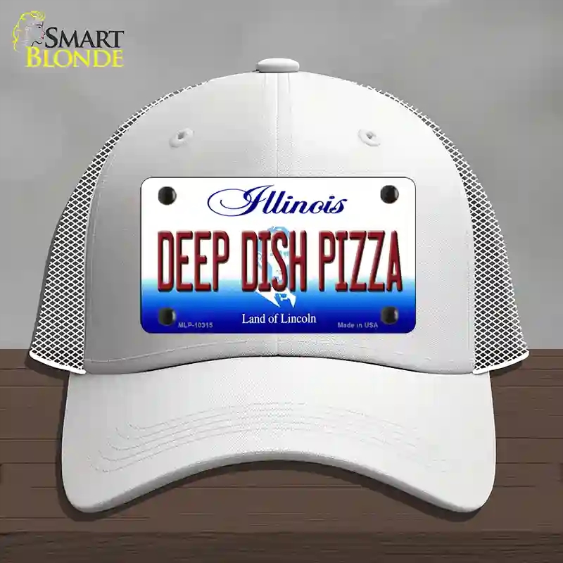 HAT19-MLP-10315 Deep Dish Pizza Illinois Novelty License Plate Hat, Mesh - White