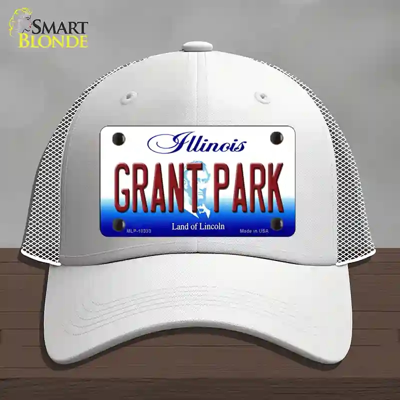 HAT19-MLP-10333 Grant Park Illinois Novelty License Plate Hat, Mesh - White