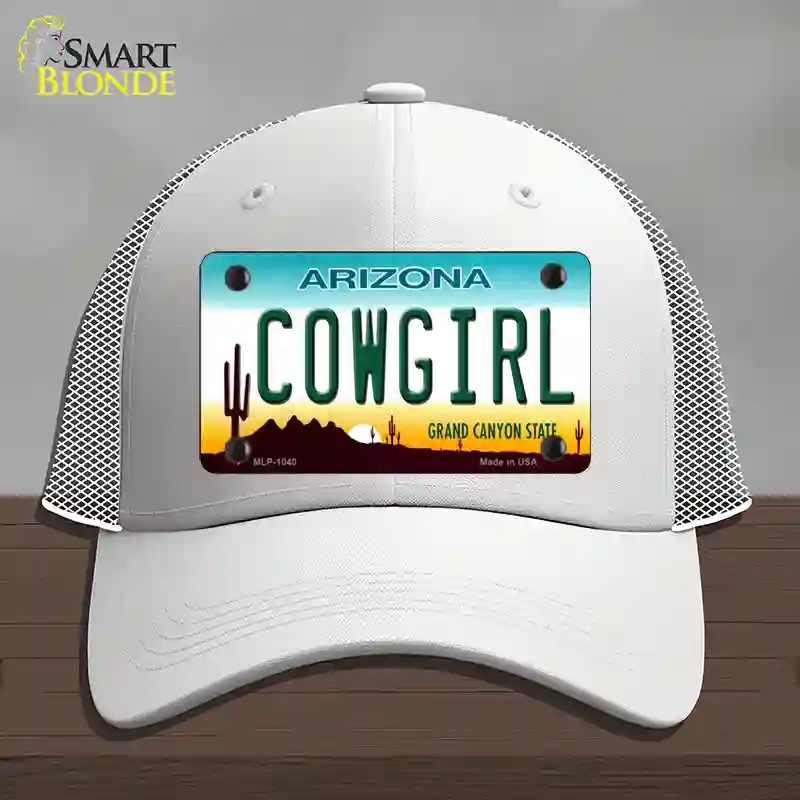 HAT19-MLP-1040 Cowgirl Novelty License Plate Hat, Mesh - White