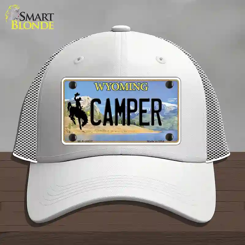 HAT19-MLP-10537 Camper Wyoming Novelty License Plate Hat, Mesh - White