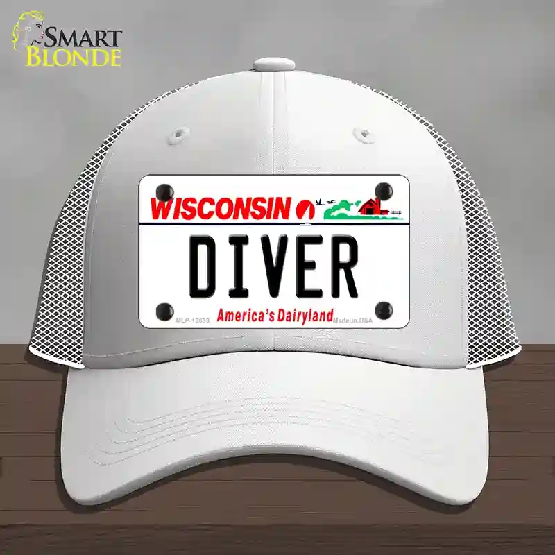 HAT19-MLP-10633 Diver Wisconsin Novelty License Plate Hat, Mesh - White