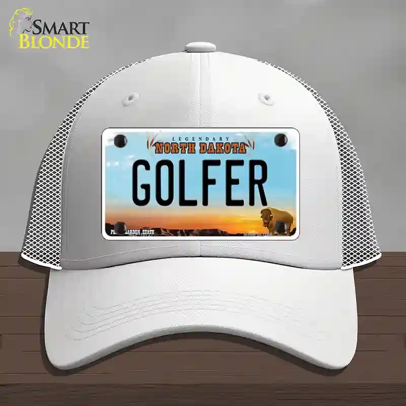 HAT19-MLP-10727 Golfer North Dakota Novelty License Plate Hat, Mesh - White