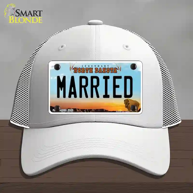 HAT19-MLP-10740 Married North Dakota Novelty License Plate Hat, Mesh - White