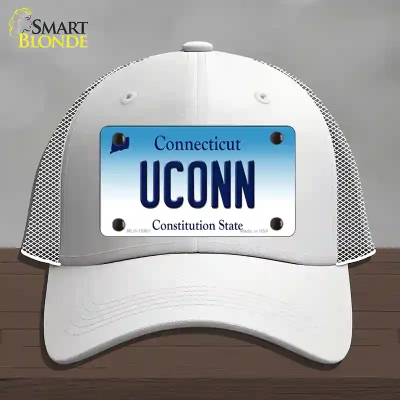 HAT19-MLP-10901 UConn Connecticut Novelty License Plate Hat, Mesh - White
