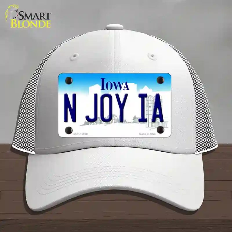 HAT19-MLP-10936 N Joy IA Iowa Novelty License Plate Hat, Mesh - White