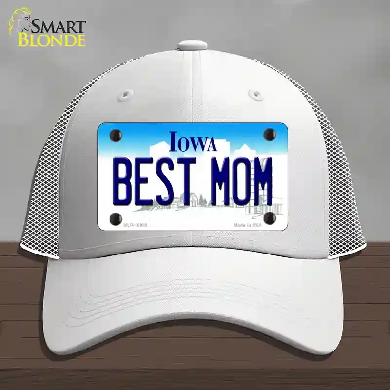 HAT19-MLP-10969 Best Mom Iowa Novelty License Plate Hat, Mesh - White