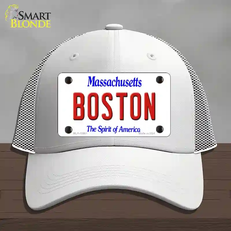 HAT19-MLP-10981 Boston Massachusetts Novelty License Plate Hat, Mesh - White