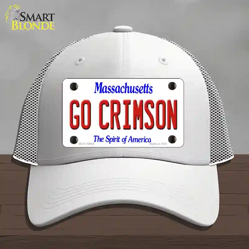 HAT19-MLP-10994 Go Crimson Massachusetts Novelty License Plate Hat, Mesh - White