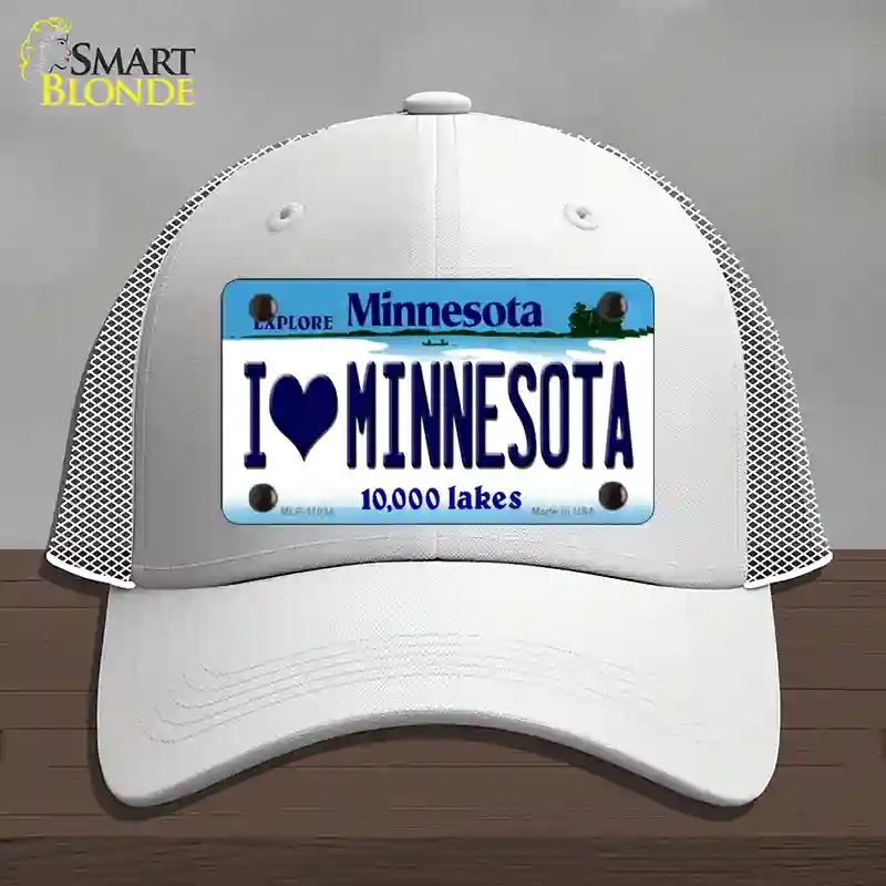 HAT19-MLP-11034 I Love Minnesota Novelty License Plate Hat, Mesh - White