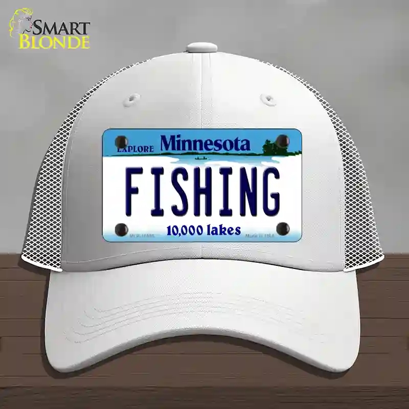 HAT19-MLP-11065 Fishing Minnesota State Novelty License Plate Hat, Mesh - White