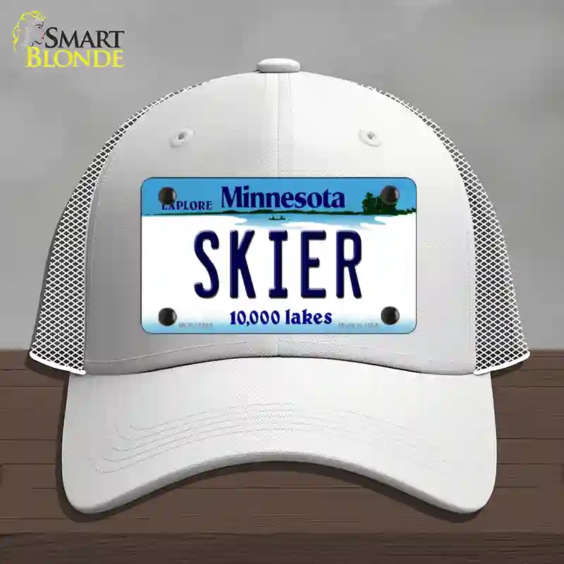 HAT19-MLP-11082 Skier Minnesota State Novelty License Plate Hat, Mesh - White