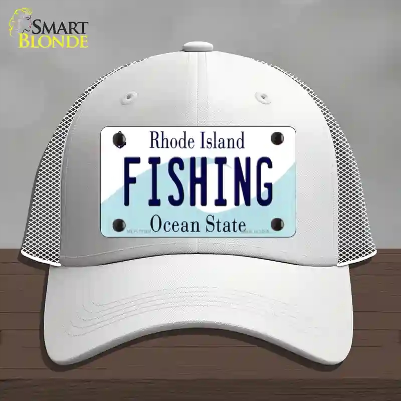 HAT19-MLP-11206 Fishing Rhode Island State Novelty License Plate Hat, Mesh - White