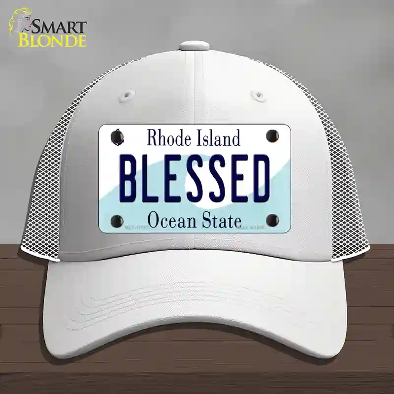 HAT19-MLP-11215 Blessed Rhode Island State Novelty License Plate Hat, Mesh - White