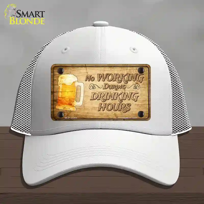 HAT19-MLP-11233 No Working During Drinking Hours Novelty License Plate Hat, Mesh - White