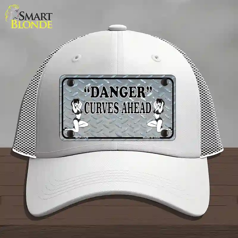 HAT19-MLP-1126 Danger Curves Ahead Novelty License Plate Hat, Mesh - White