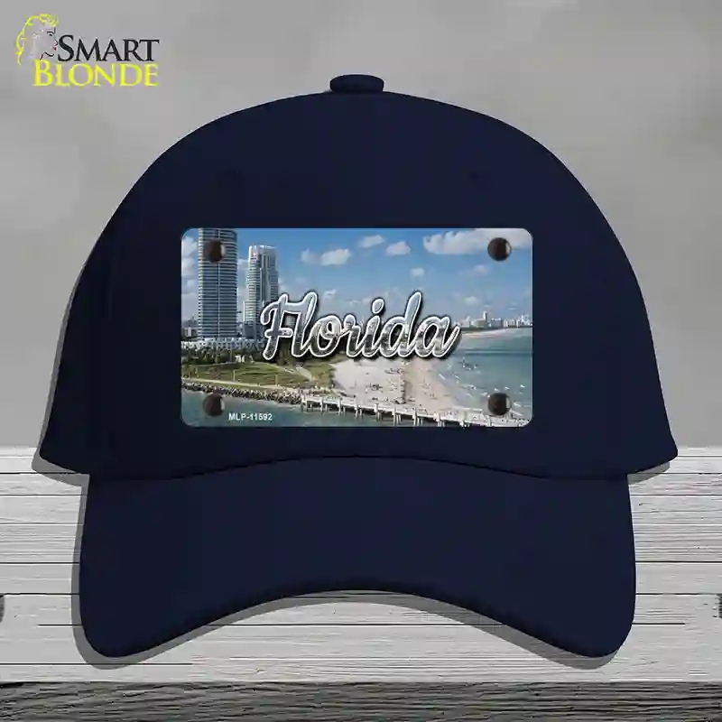HAT20-MLP-11592 Florida White Sand Beach State Novelty License Plate Hat, Cotton - Navy
