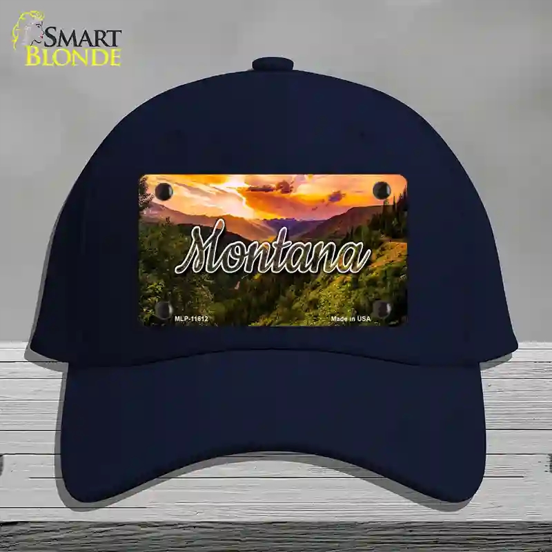 HAT20-MLP-11612 Montana Forest Sunset State Novelty License Plate Hat, Cotton - Navy