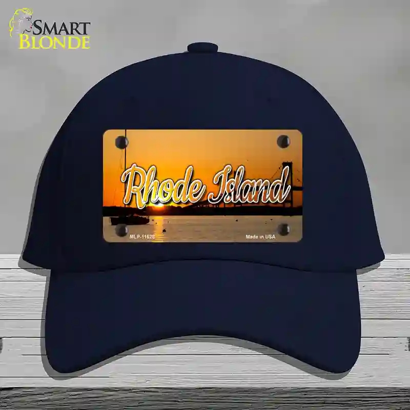 HAT20-MLP-11628 Rhode Island River Sunset State Novelty License Plate Hat, Cotton - Navy