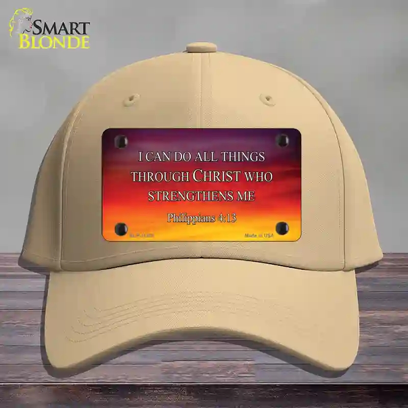 HAT22-MLP-11885 Philippians 4 13 Novelty License Plate Hat, Cotton - Khaki