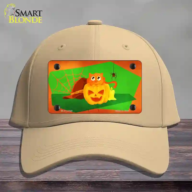 HAT22-MLP-12048 Pumpkin Kitty Novelty License Plate Hat, Cotton - Khaki