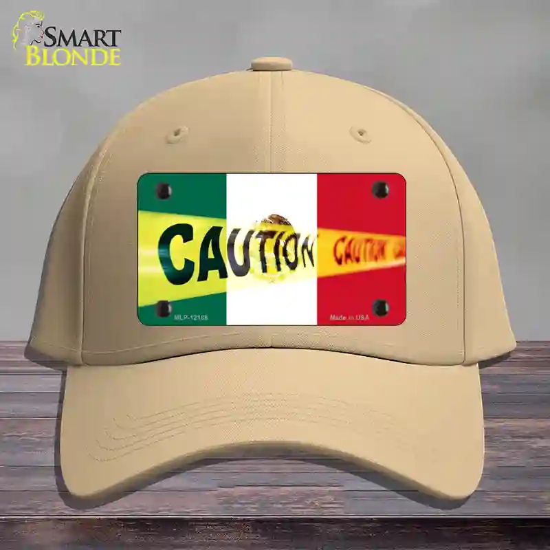HAT22-MLP-12188 Caution Mexico Flag Novelty License Plate Hat, Cotton - Khaki