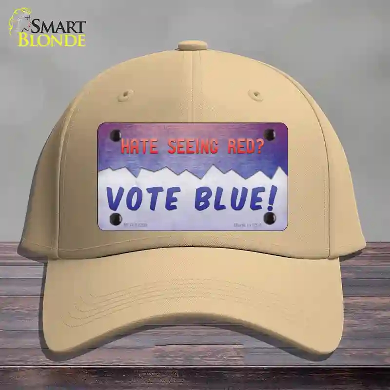 HAT22-MLP-12268 Hate Seeing Red Vote Blue Novelty License Plate Hat, Cotton - Khaki