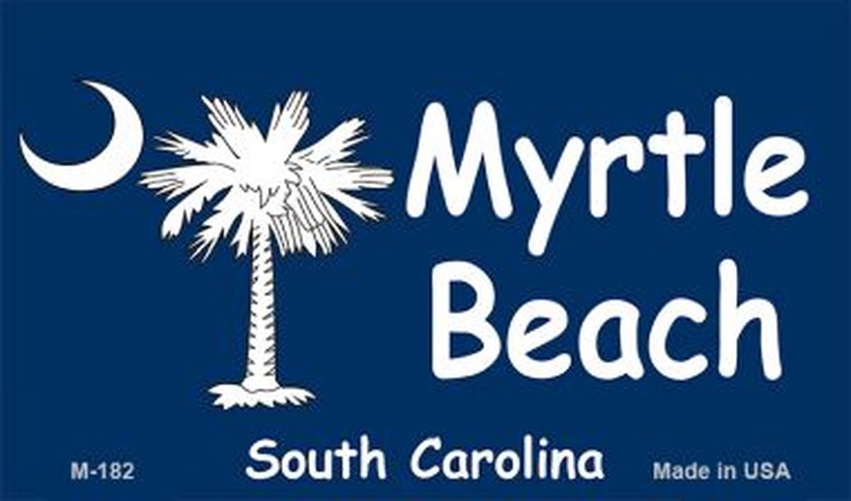 M-182 3.5 x 2 in. Myrtle Beach & Blue Flag Novelty Metal Magnet -  Smart Blonde