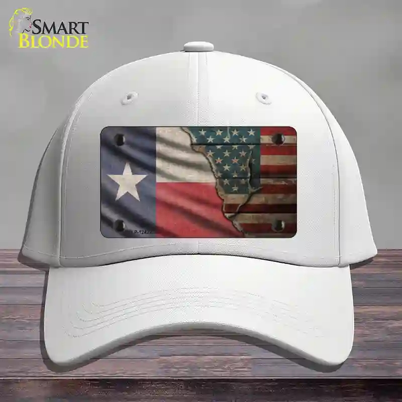 HAT21-MLP-12422 Texas & American Flag Novelty License Plate Hat, Cotton - White