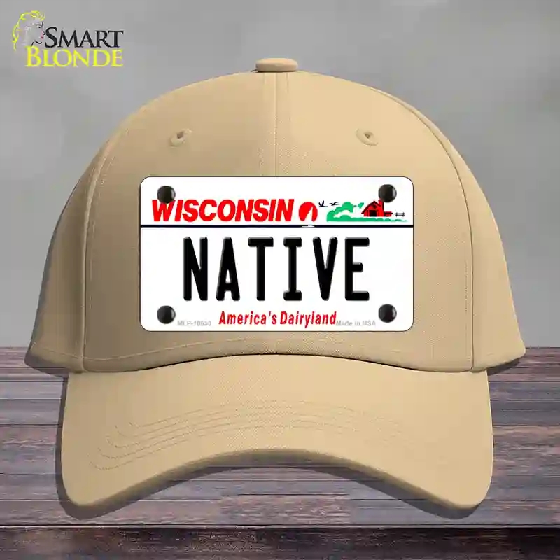 HAT22-MLP-10650 Native Wisconsin Novelty License Plate Hat, Cotton - Khaki