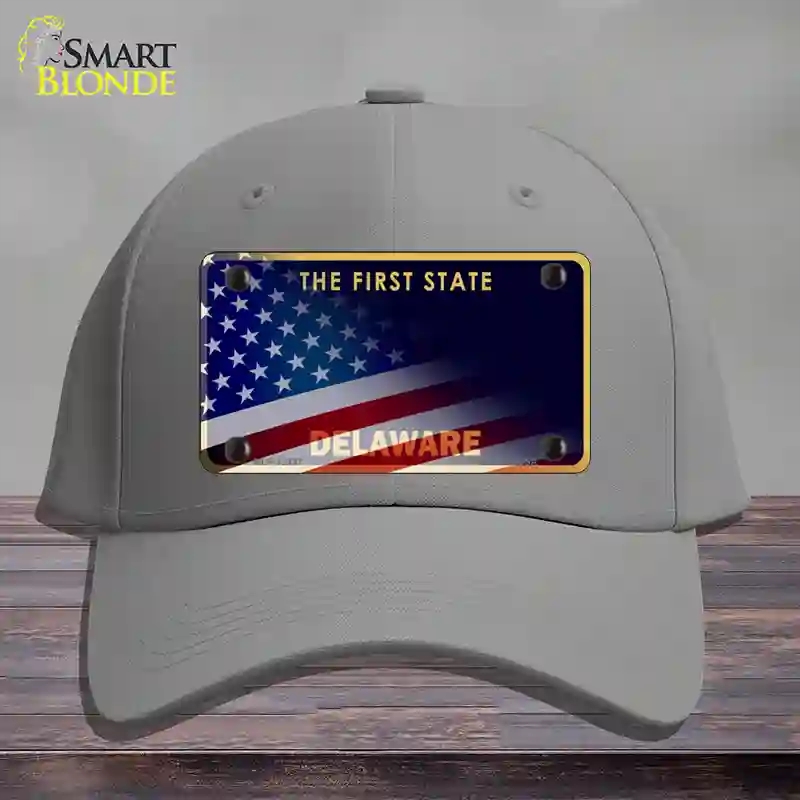HAT23-MLP-12337 Delaware with American Flag Novelty License Plate Hat, Cotton - Gray