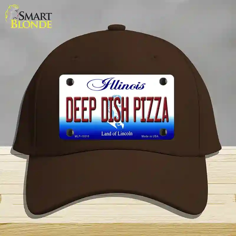 HAT24-MLP-10315 Deep Dish Pizza Illinois Novelty License Plate Hat, Cotton - Dark Brown