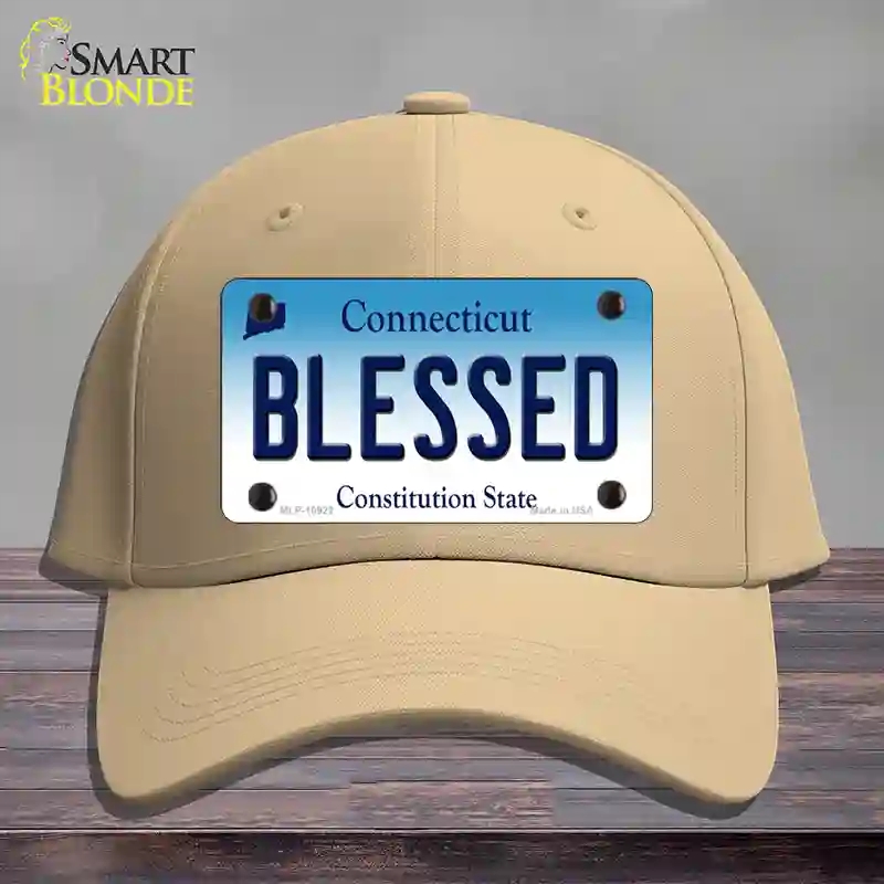 HAT22-MLP-10922 Blessed Connecticut Novelty License Plate Hat, Cotton - Khaki