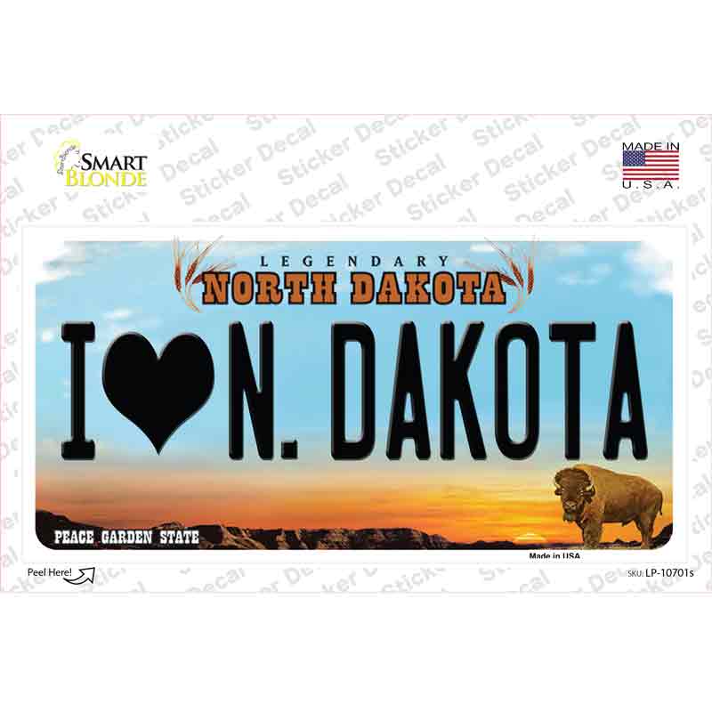 LP-10701s-M I Love North Dakota Novelty Sticker Decal, Medium