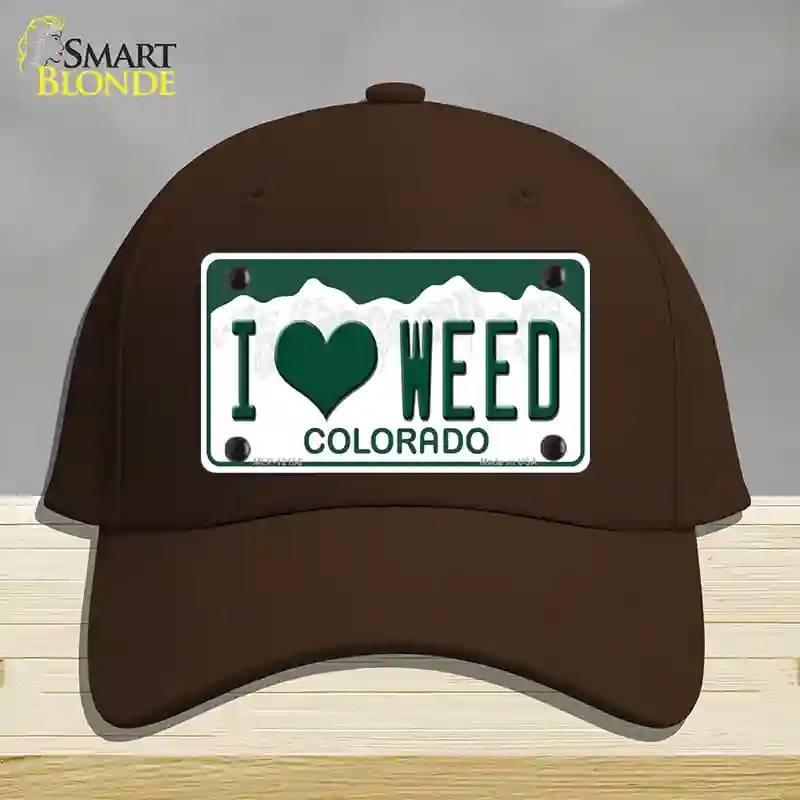 HAT24-MLP-12156 I Love Weed Colorado Novelty License Plate Hat, Cotton - Dark Brown