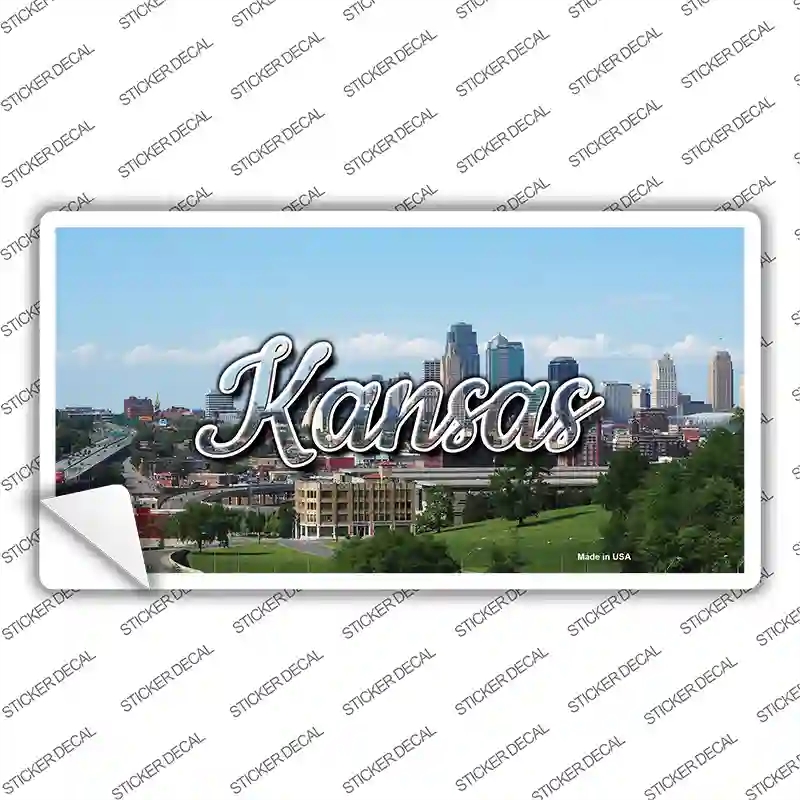 LP-11600s-L Kansas Downtown Skyline State Novelty Sticker Decal, Large