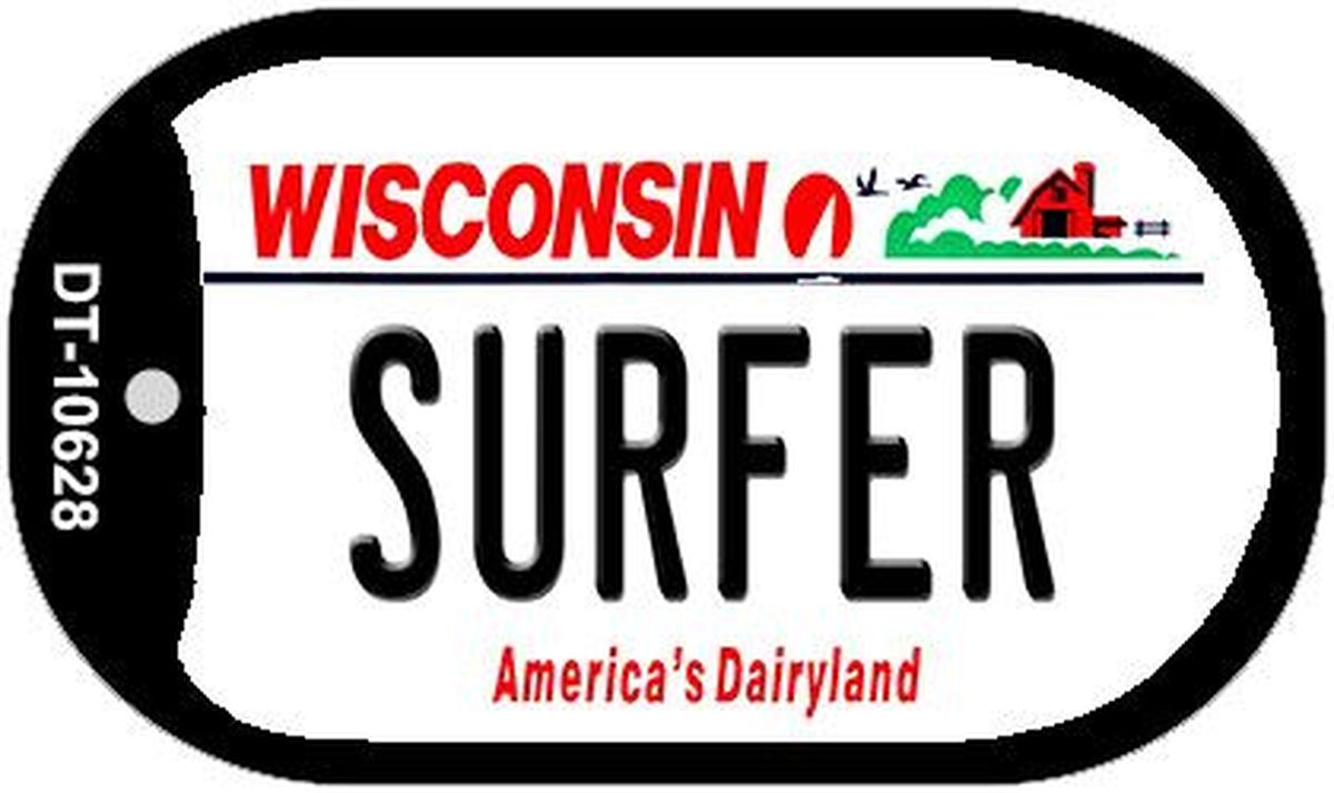 Picture of Smart Blonde DT-10628 1.5 x 2 in. Surfer Wisconsin Novelty Metal Dog Tag Necklace