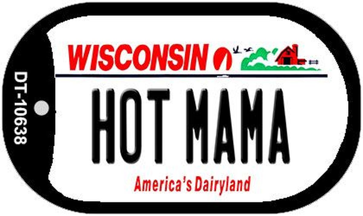 Picture of Smart Blonde DT-10638 1.5 x 2 in. Hot Mama Wisconsin Novelty Metal Dog Tag Necklace