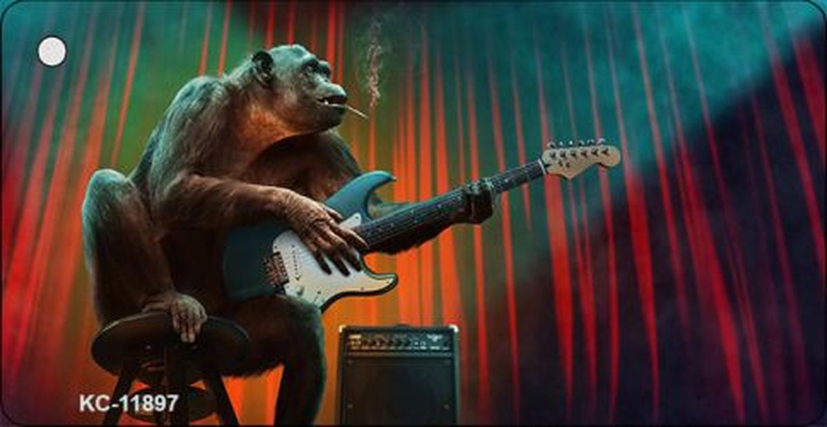 KC-11897 1.5 x 3 in. Monkey with Guitar Novelty Metal Key Chain