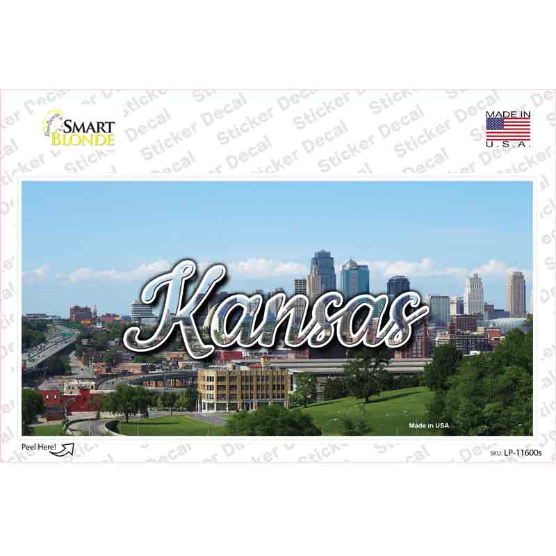 LP-11600s-M Kansas Downtown Skyline State Novelty Sticker Decal, Medium