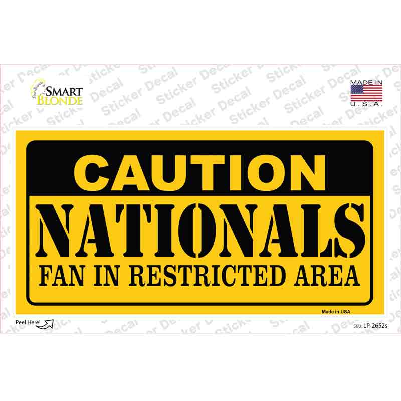 LP-2652s-M Caution Nationals Fan Novelty Sticker Decal, Medium