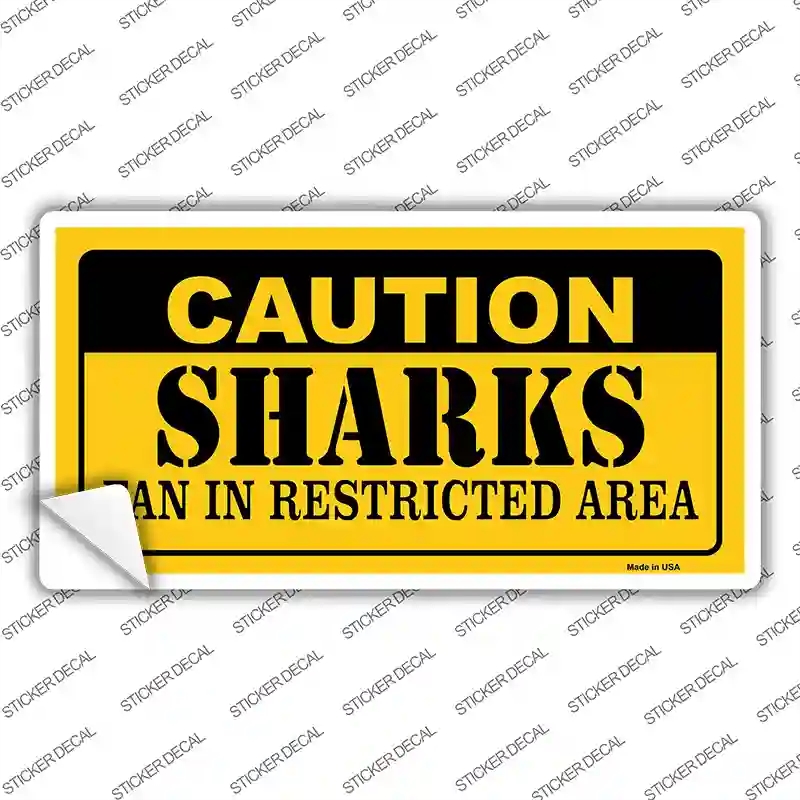 LP-2681s-L Caution Sharks Novelty Sticker Decal, Large