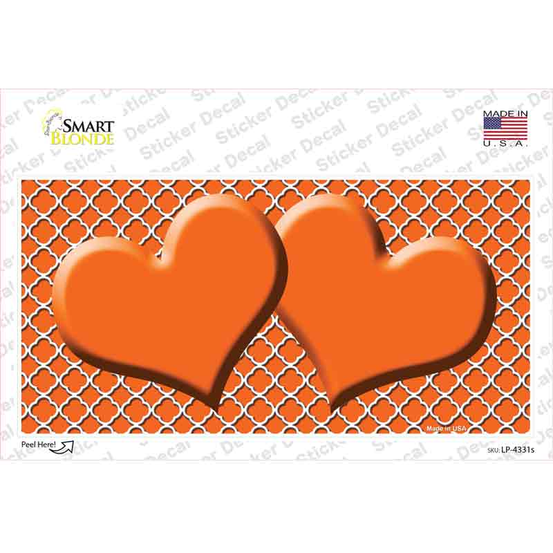 LP-4331s-M Orange White Quatrefoil Center Hearts Novelty Sticker Decal, Medium