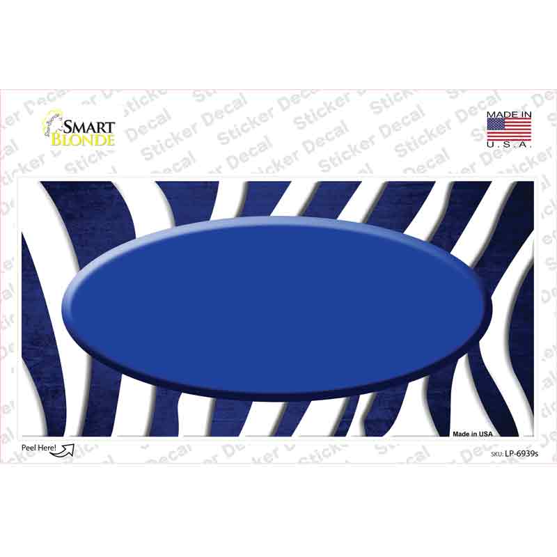 LP-6939s-M Blue White Zebra Oval Oil Rubbed Novelty Sticker Decal, Medium