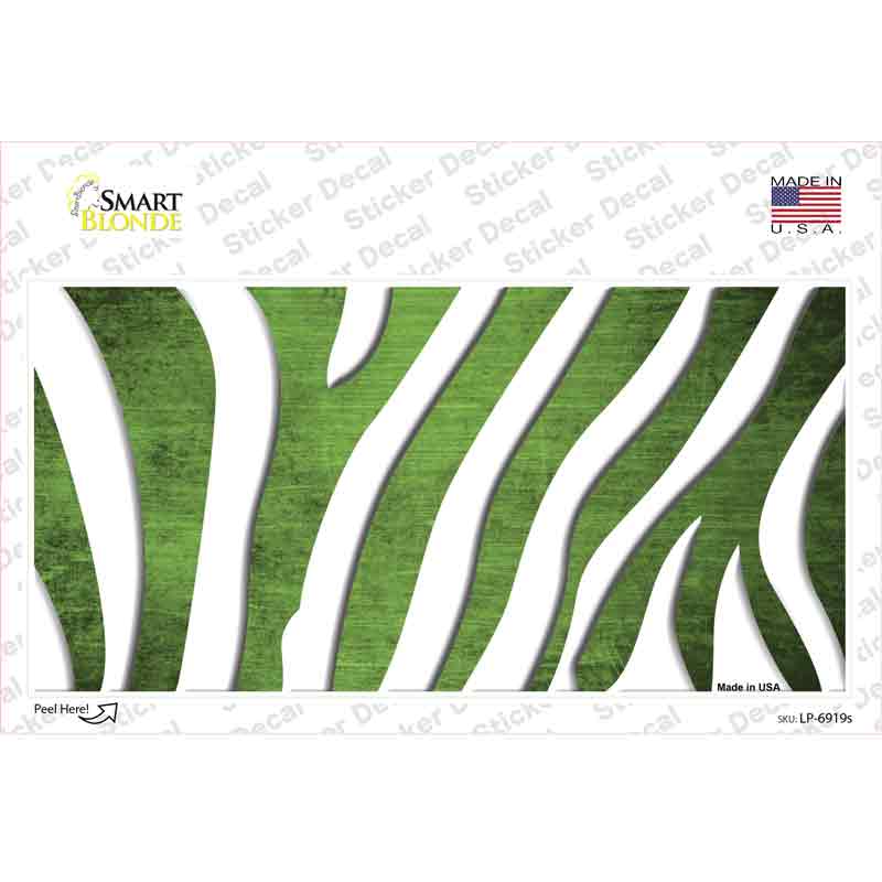 LP-6919s-M Lime Green White Zebra Oil Rubbed Novelty Sticker Decal, Medium