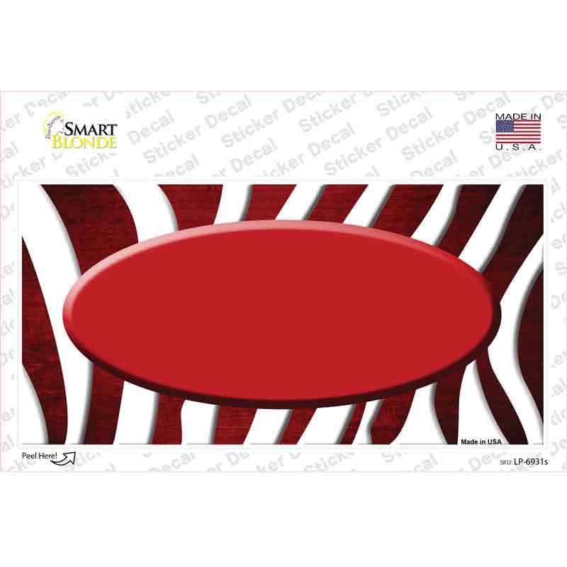 LP-6931s-M Red White Zebra Oval Oil Rubbed Novelty Sticker Decal, Medium