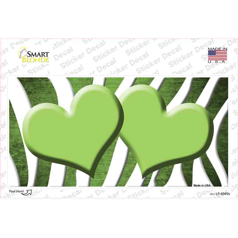 LP-6949s-M Lime Green White Zebra Hearts Oil Rubbed Novelty Sticker Decal, Medium